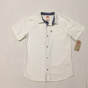 NWT Levi's Kids White Short Sleeve Button Down Shirt Size L 12-13 Years